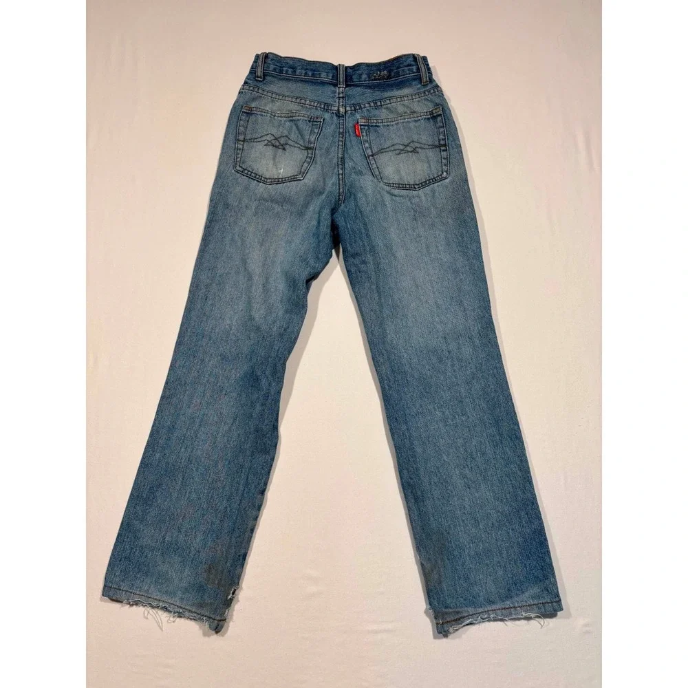 Golden Denim Straight Leg Jeans Medium Wash Distressed Size 28 Vintage Style
